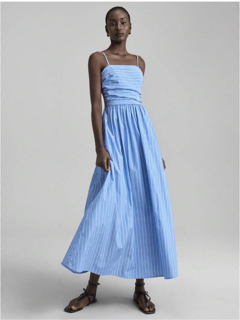 ONTRE Striped Light Blue Maxi Sundress with Spaghetti Straps - Picture 4 of 11